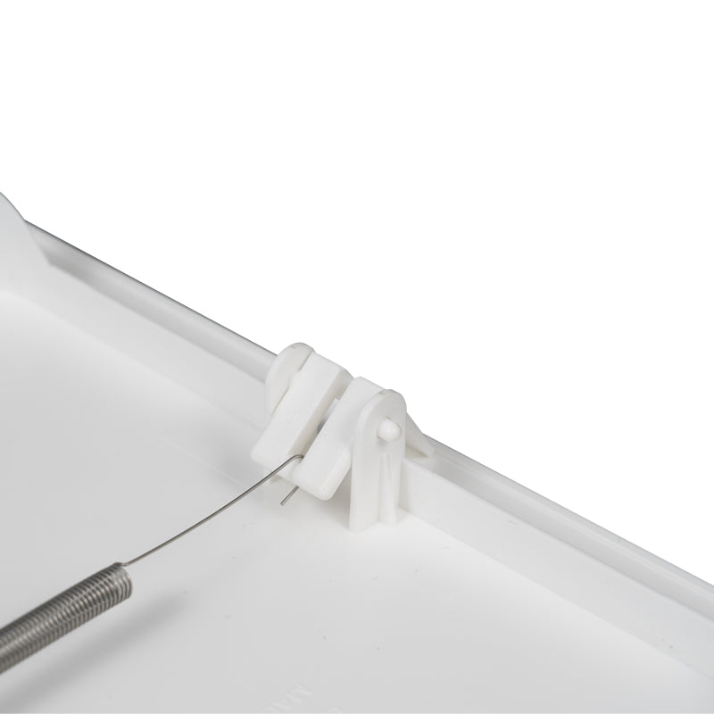 Rectangular glass shelf with metal bracket on a white background