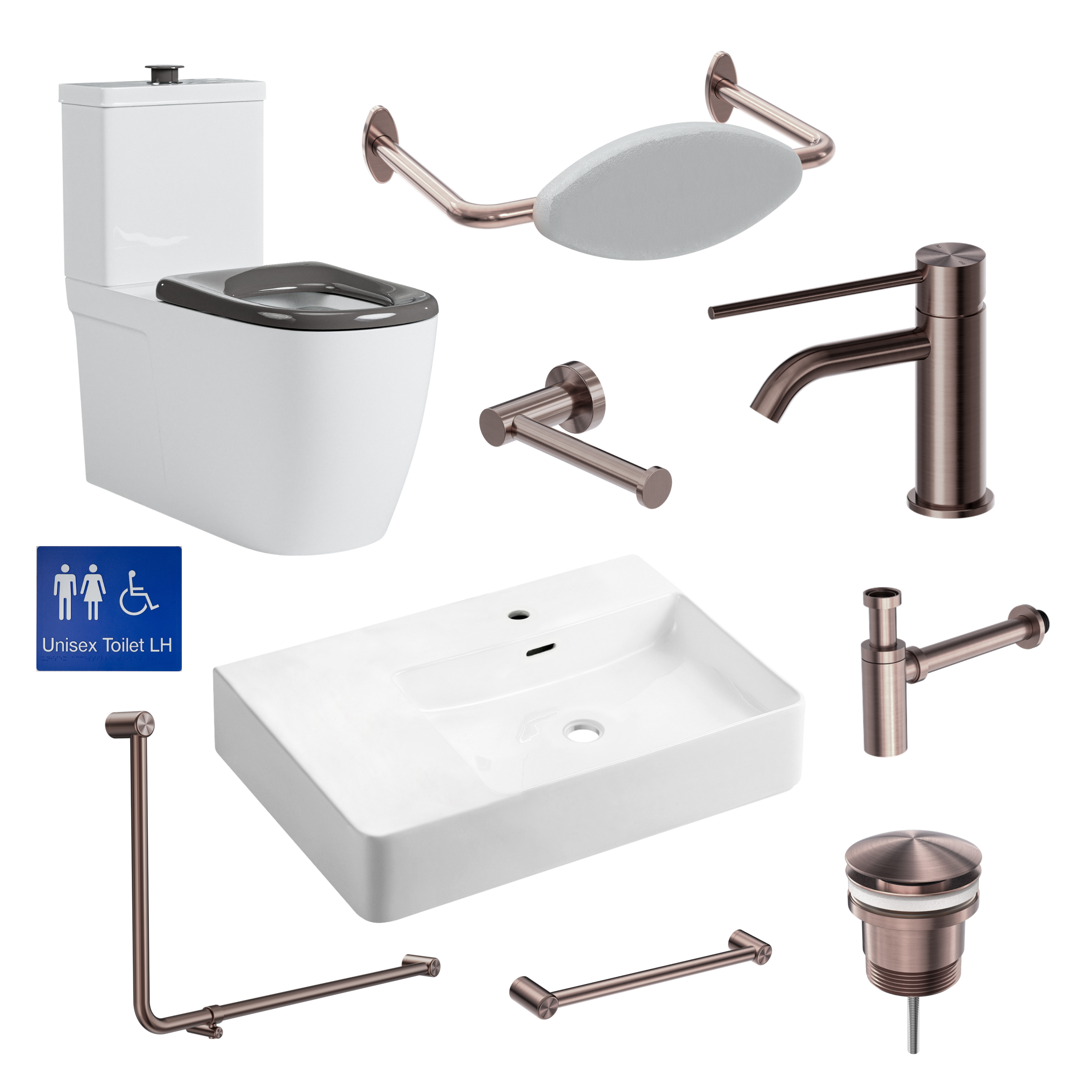Brushed Bronze Disabled Bathroom Kit - AS1428.1, NDIS, SDA Commercial Compliant