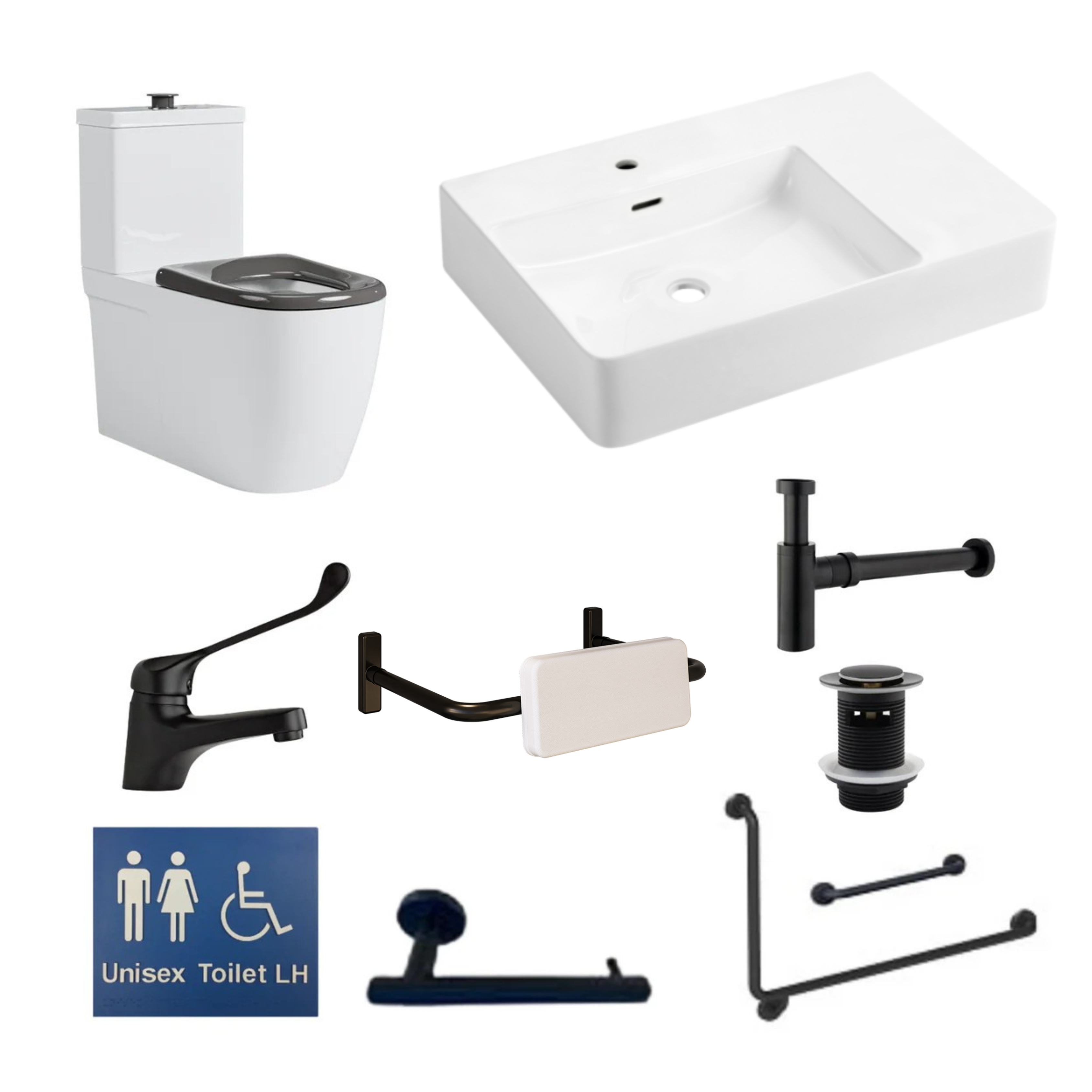 Disabled Bathroom Kit Matte Black - NDIS, AS1428.1, Commercial and SDA Compliant