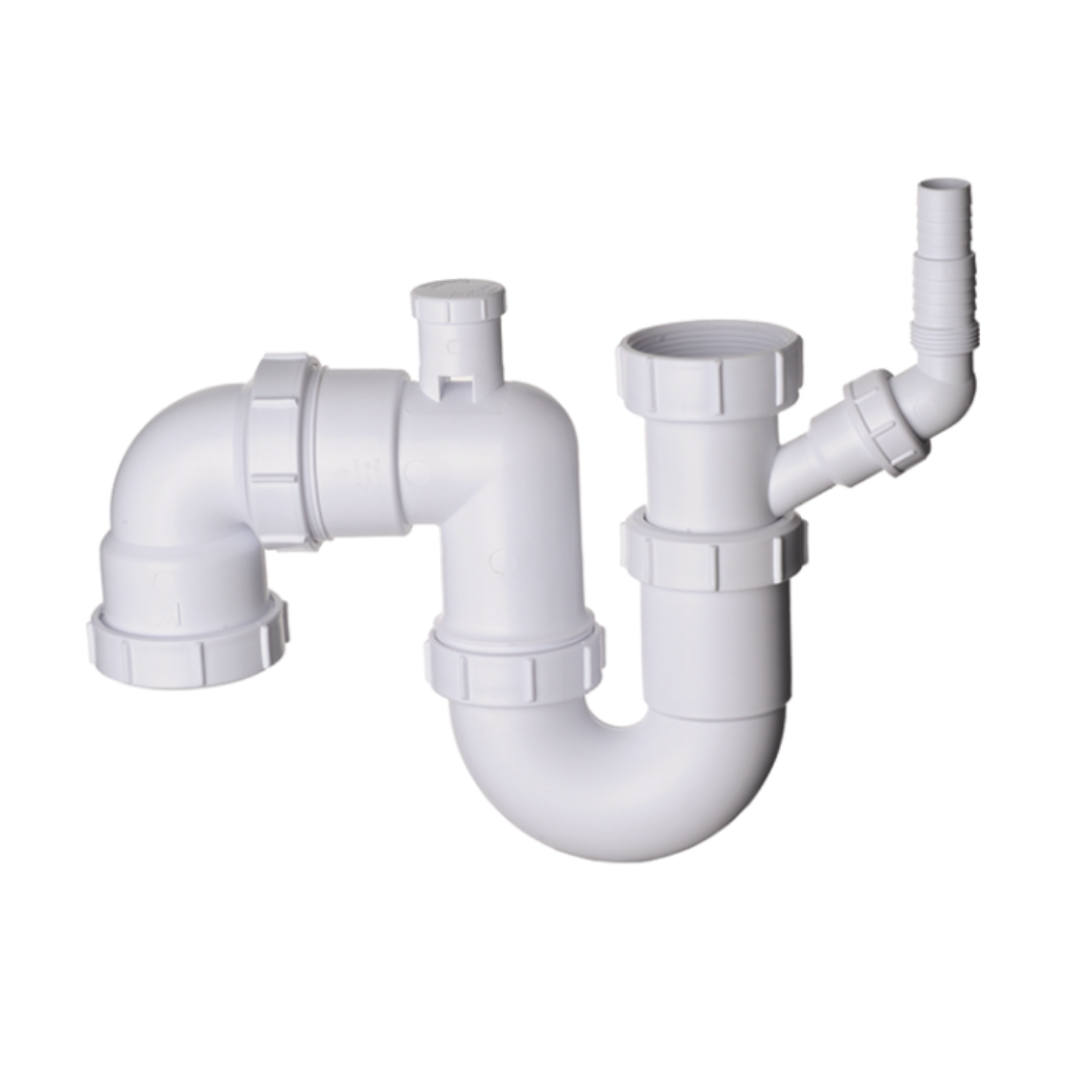 White plastic plumbing fixture on a white background