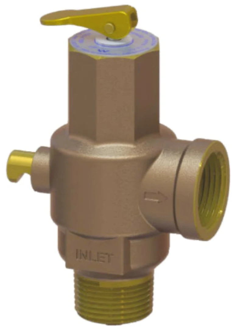Brass valve with inlet marking on a white background