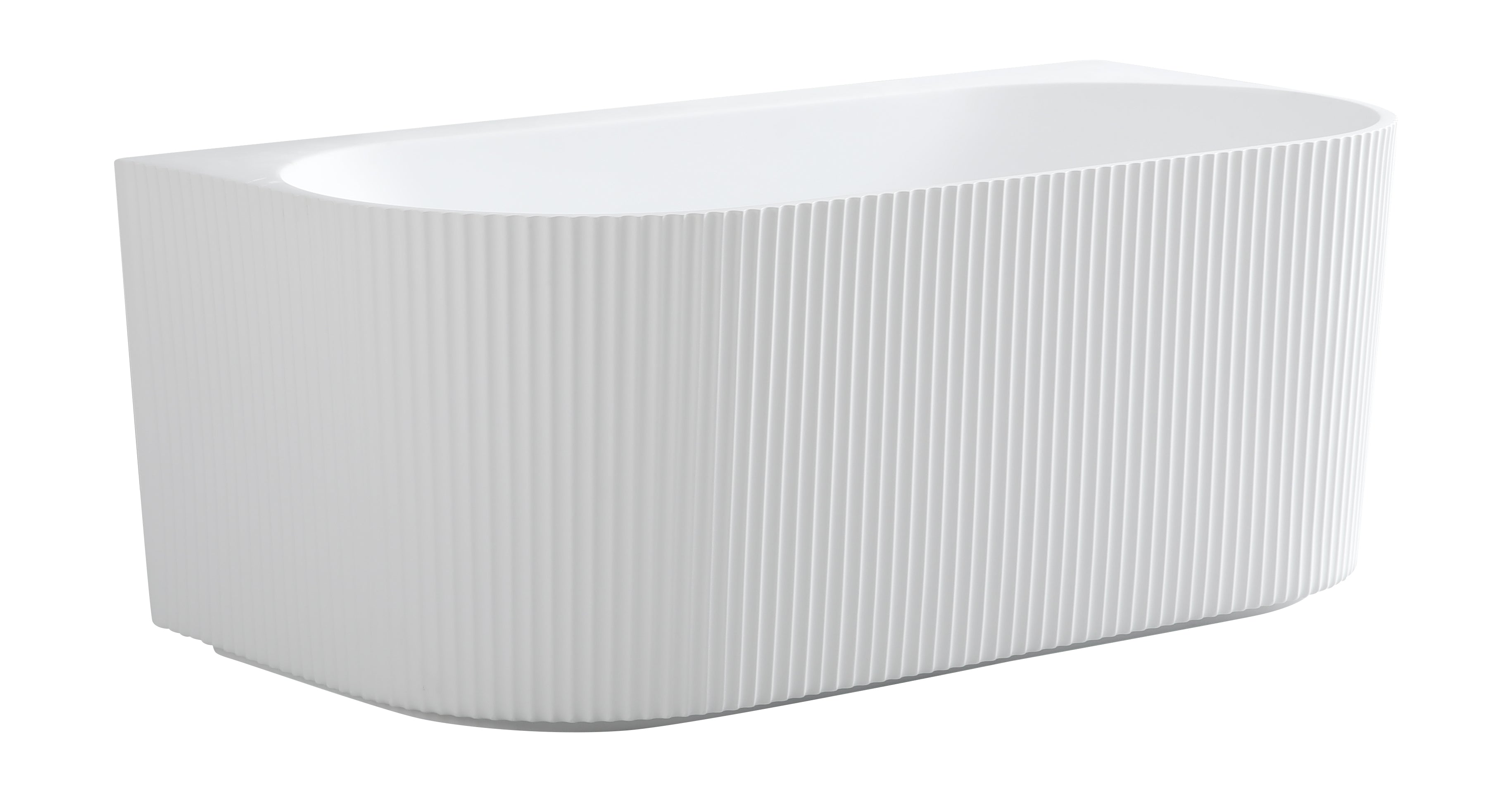 Back to Wall Fluted Freestanding Bath 1500mm Matte White - Adjustable Legs