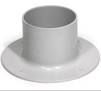A white PVC flange designed for downpipe penetration through balconies.