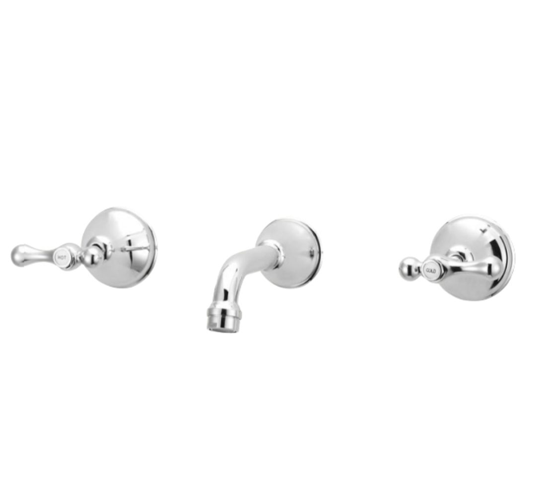 A set of bathroom faucet handles in a chrome finish, featuring a quarter-turn ceramic disc and a lever handle, displayed against a white background.