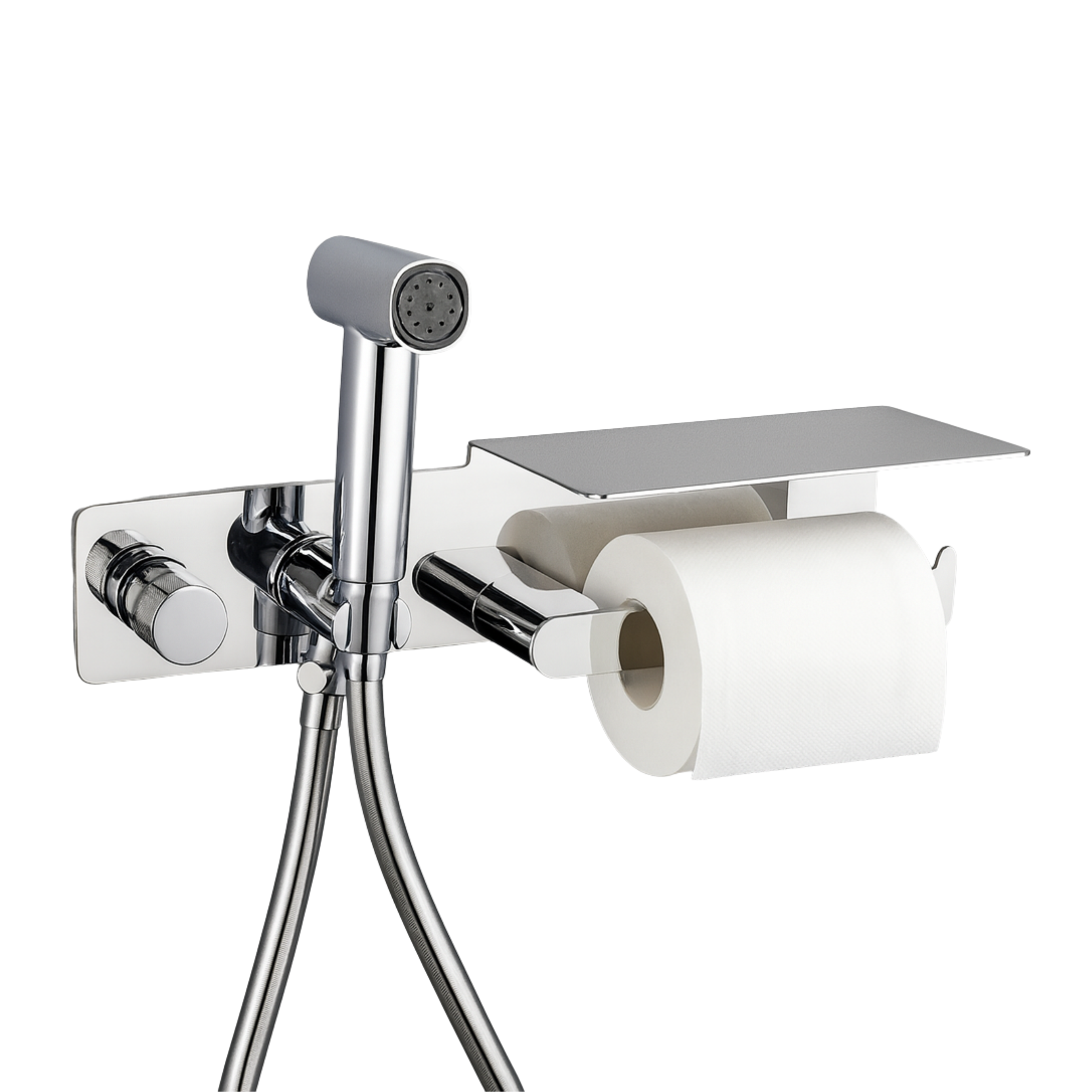 Chrome Bidet Set with Toilet Roll Holder and Tray