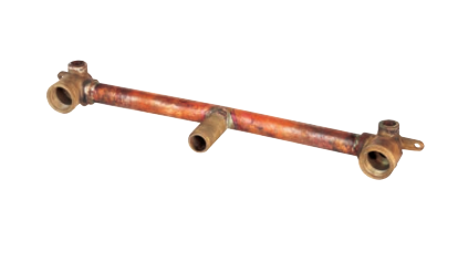 A 200mm sink breech with a right angle, featuring brass fittings and a copper-colored body.