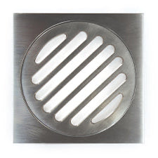 Brushed Nickel metal drain covers with a brushed finish.
