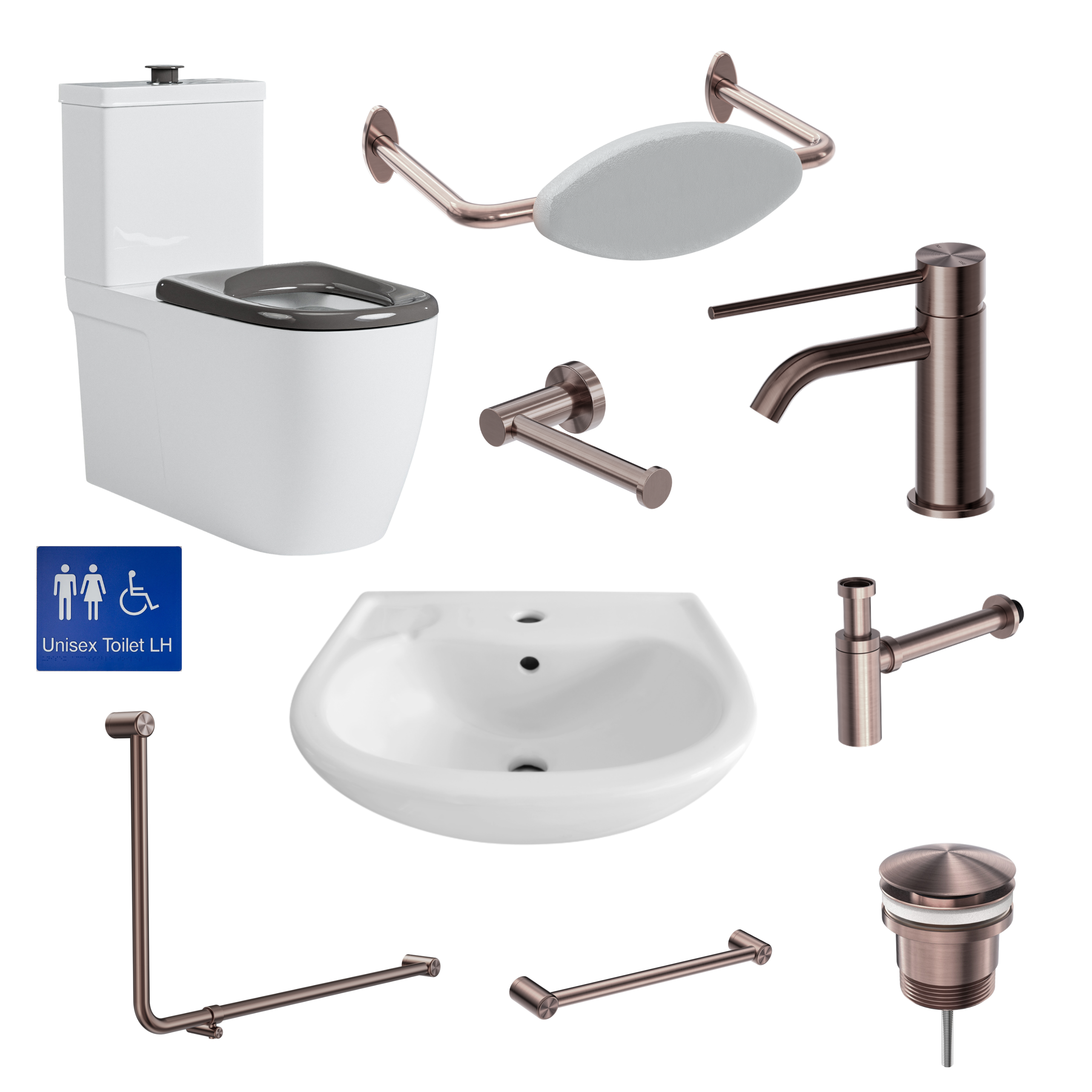 Brushed Bronze Disabled Bathroom Kit - AS1428.1 Commercial Compliant