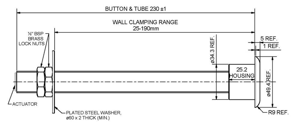 Wallgate Secure WC Push Button for Pneumatic Cistern Cist19 PNEU-2; 25-190mm Wall-Single Push