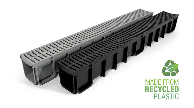 Domestic Channel Drain - 75mm & 125mm, 1m Lengths, Black or Grey, Plastic, Galv or Stainless Grates | DC Series