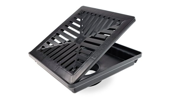 Domestic Surface Drainage Pit - Black Plastic Grate, 250mm, 90mm-100mm PVC Connection | DD250B