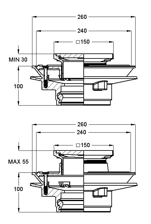 Vertical Drain Combo - DI 100PVC with SS Square Grate 150