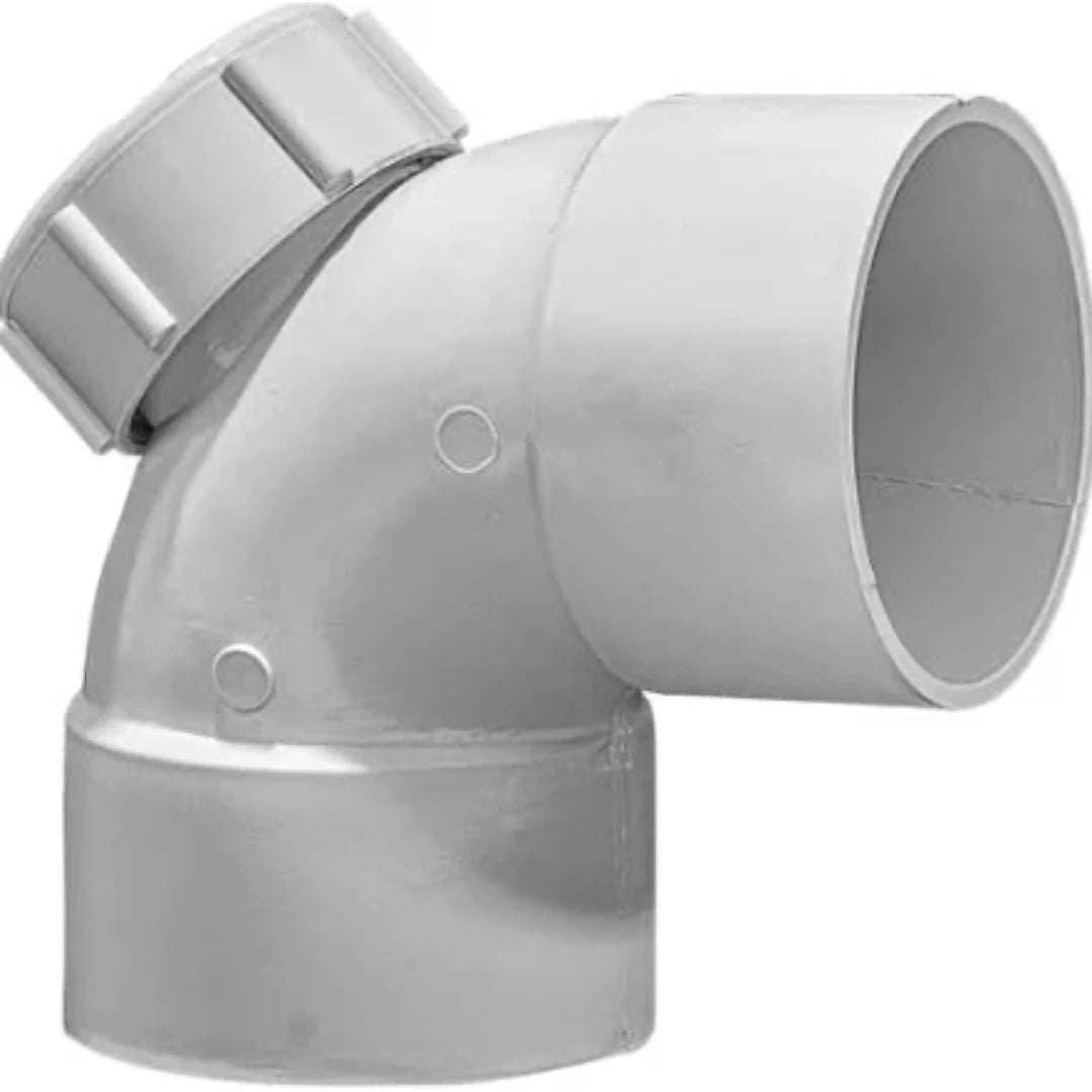 A white PVC 90 degree felbow pipe