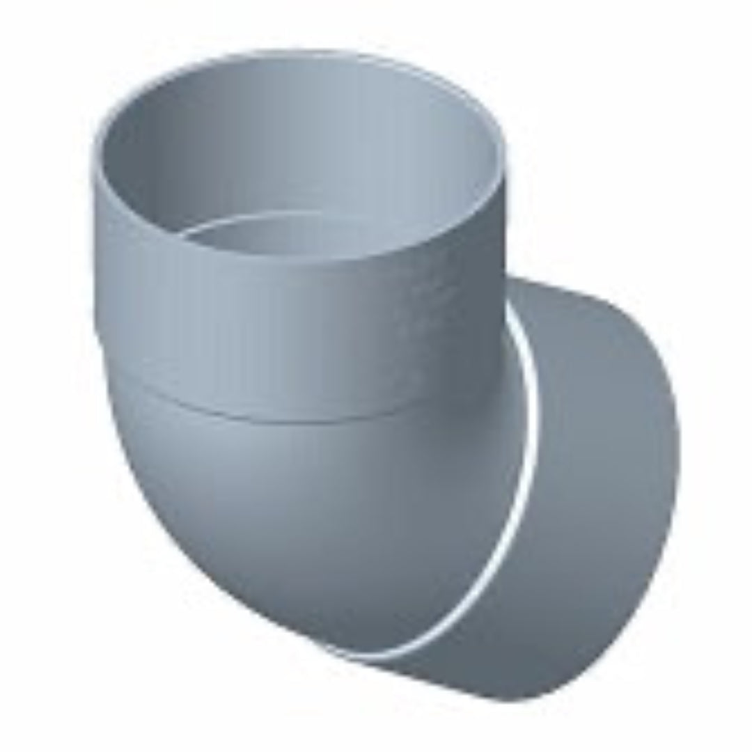 A 3D rendered image of a gray plastic DWV bend pipe connector.