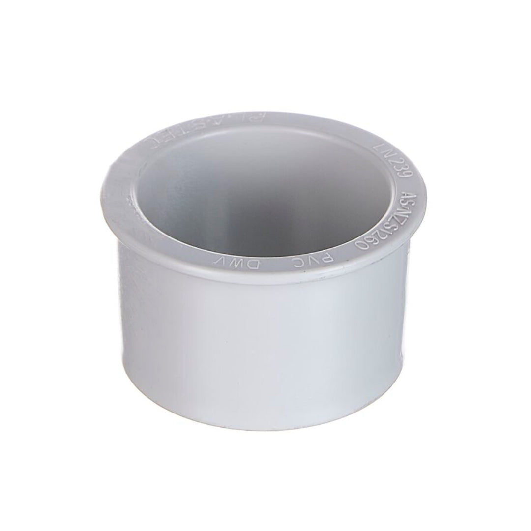 A gray PVC DWV reducer coupling