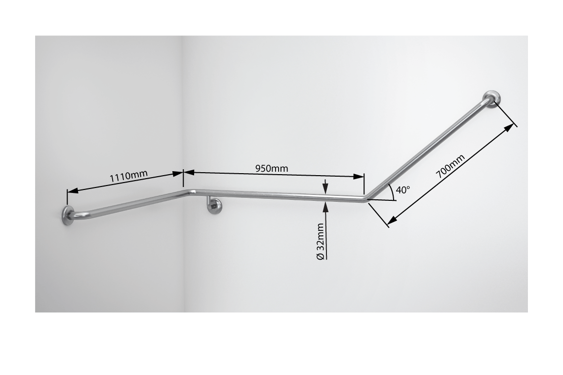 Wellbeing Accessible Toilet Angled Corner Grab Rail with 40° Bend – Left Hand