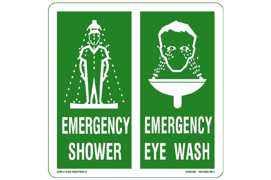 250×250 Emergency Eye Wash and/ or Shower Sign – Poly - due into warehouse last week of February.