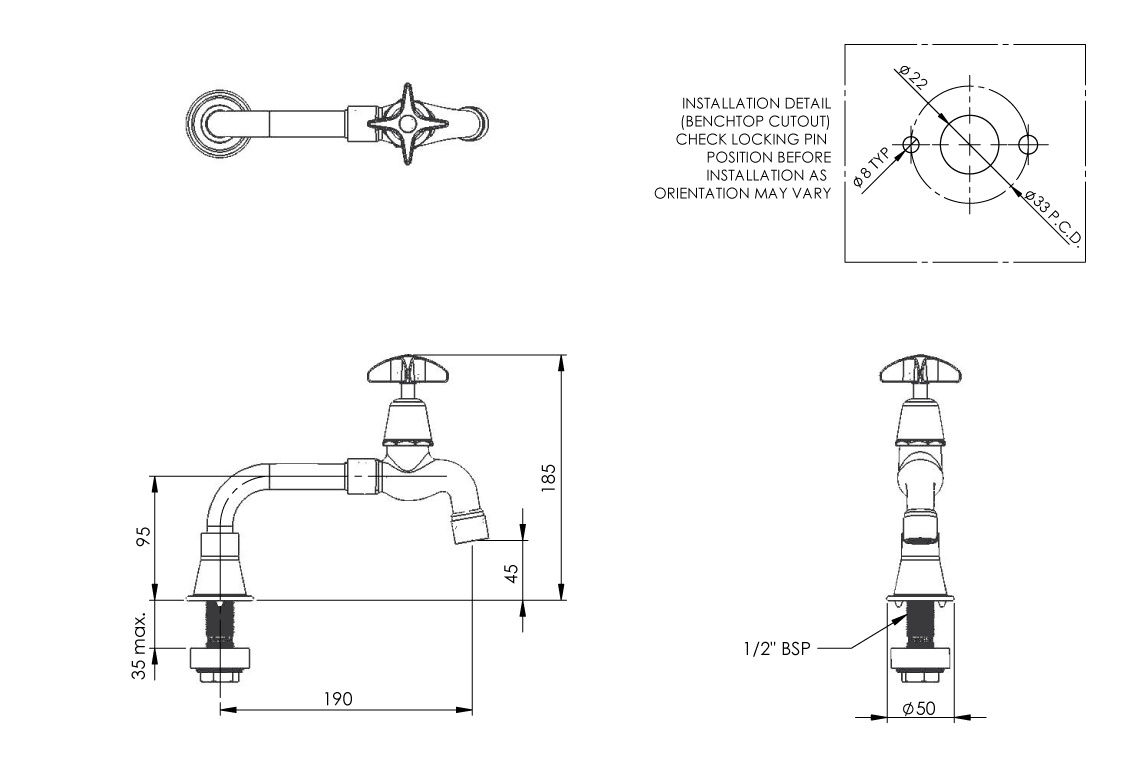 Type 26 Lab Bench Bib Tap with Anti-Vandal Aerator