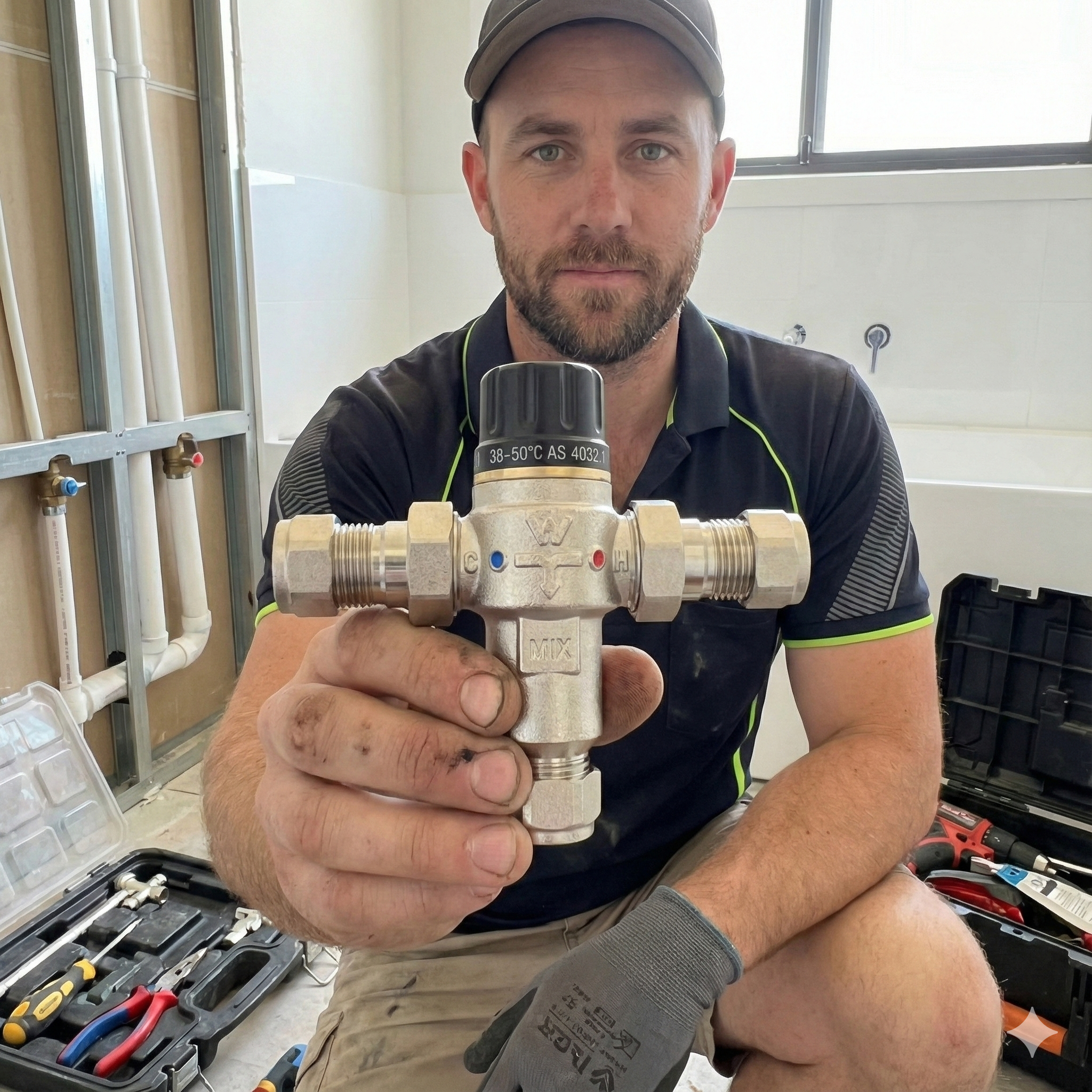 Bluegum 15mm Tempering Valve | Storage Hot Water System | Adjustable 38°C-50°C | WaterMark Approved Lead Free