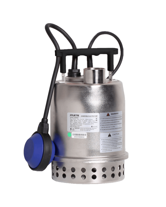 Hyjet Stainless Steel Automatic Submersible Pump - 250W, 150L/min, 32mm Top Outlet