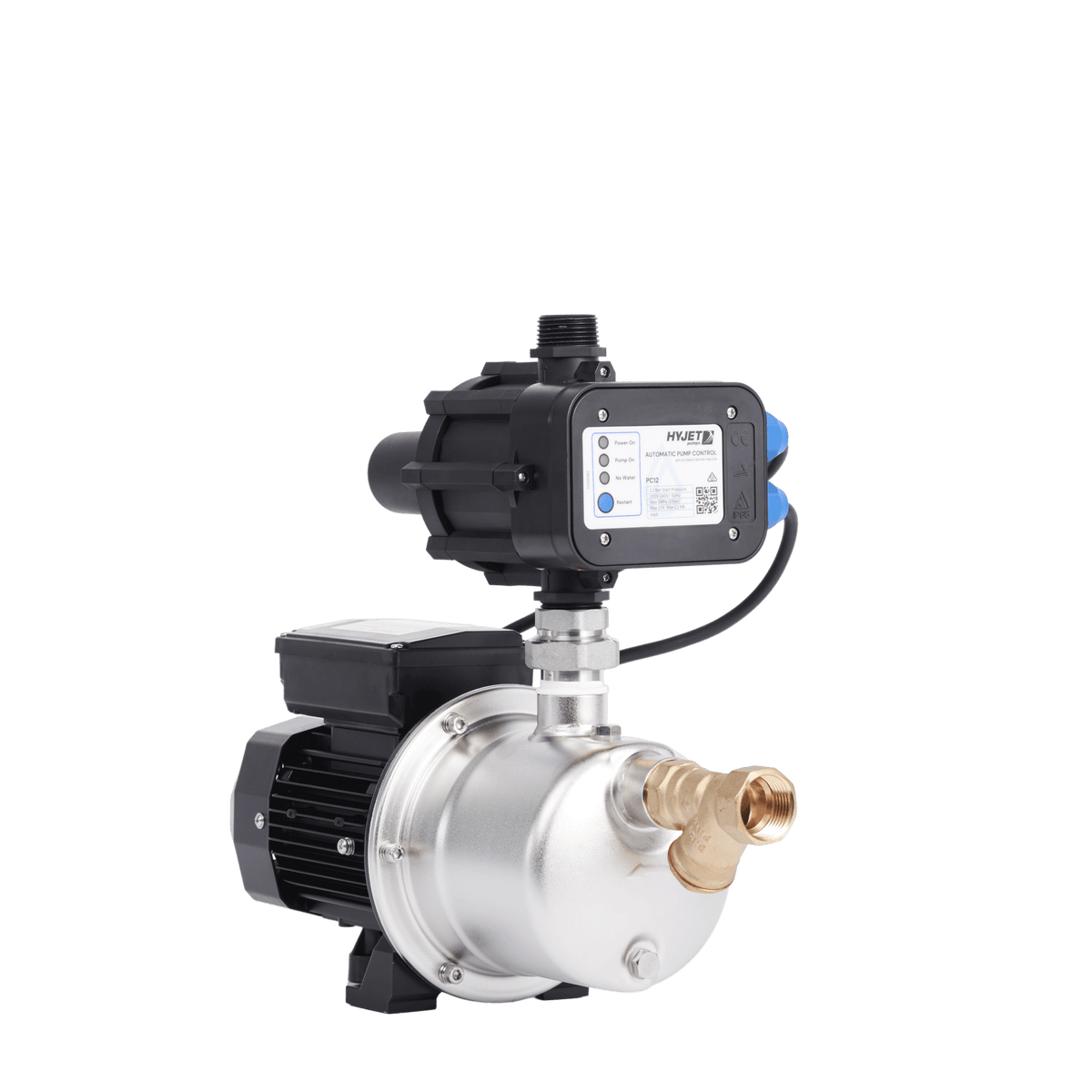 Hyjet Stainless Steel Jet Pressure Pump with PC10 Controller and Y Strainer - 370W, 240V