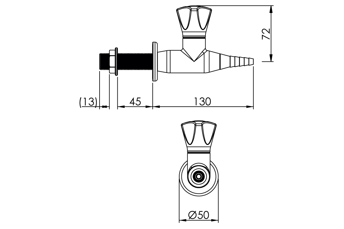 ComLab Straight Wall Mounted Laboratory Tap with Isolation Valve – Needle Valve