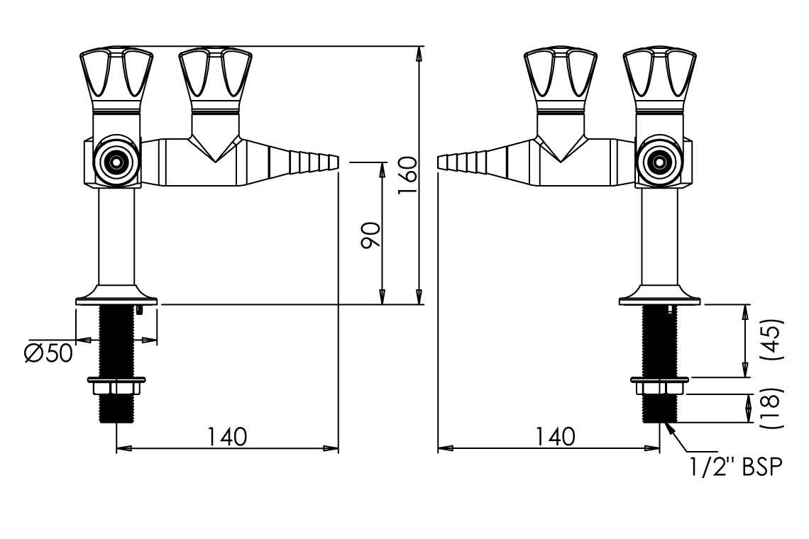 ComLab Two Way 90 Degree Bench Mounted Laboratory Tap with Isolation Valve – Needle Valve