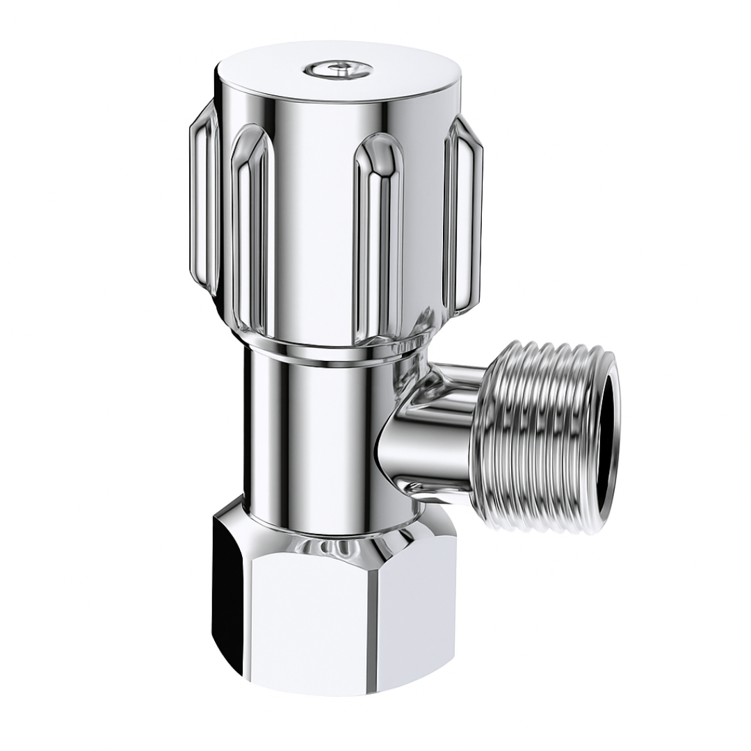 Chrome angle valve on a white background