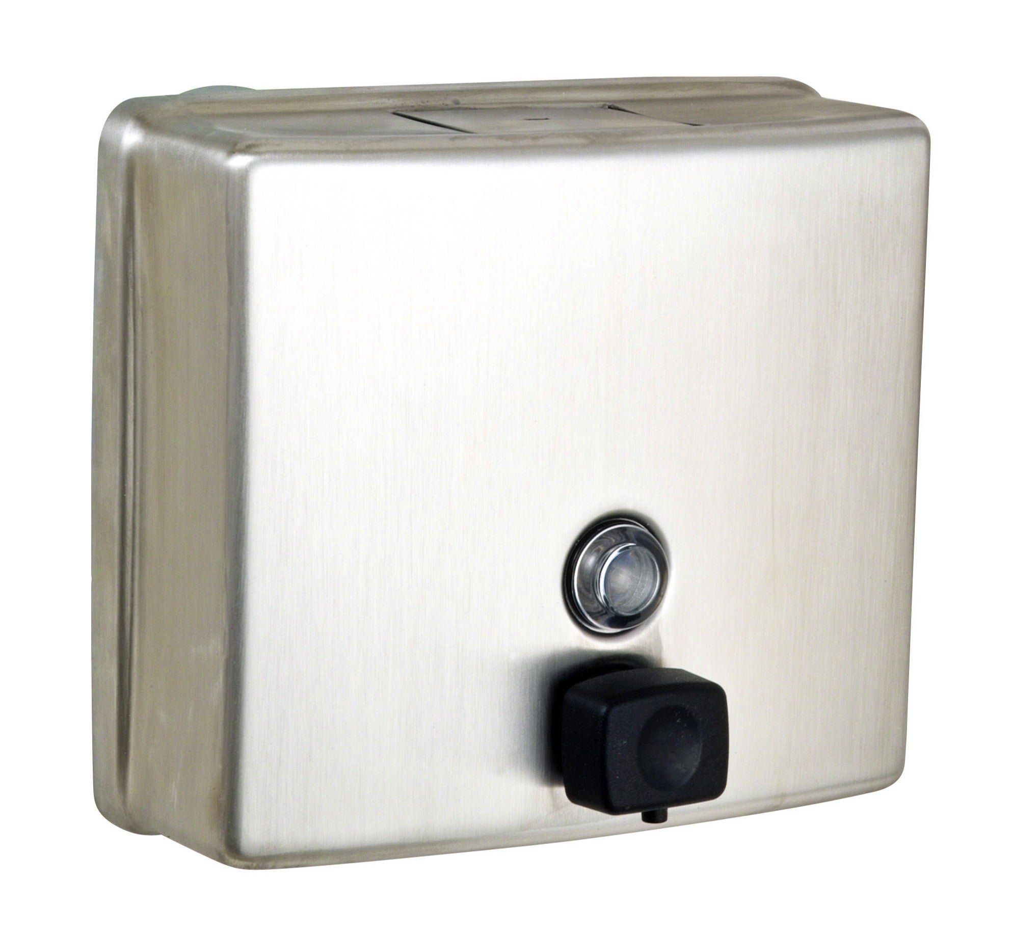 Square Button Pump Soap Dispenser in Satin Stainless Steel