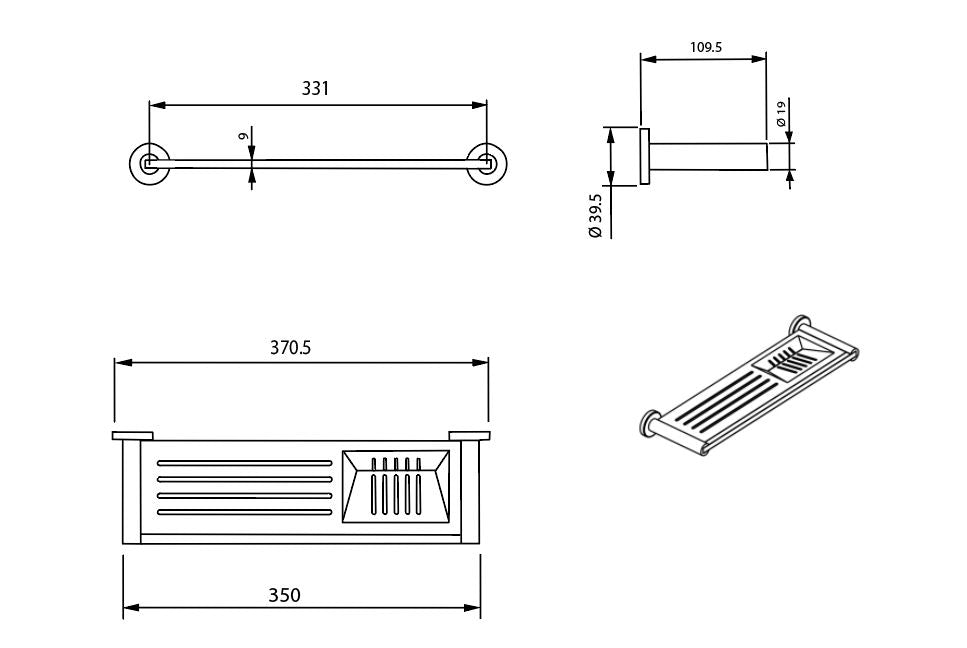 350mm Lachlan Combined Shelf & Soap Dish in Bright Chrome Plate