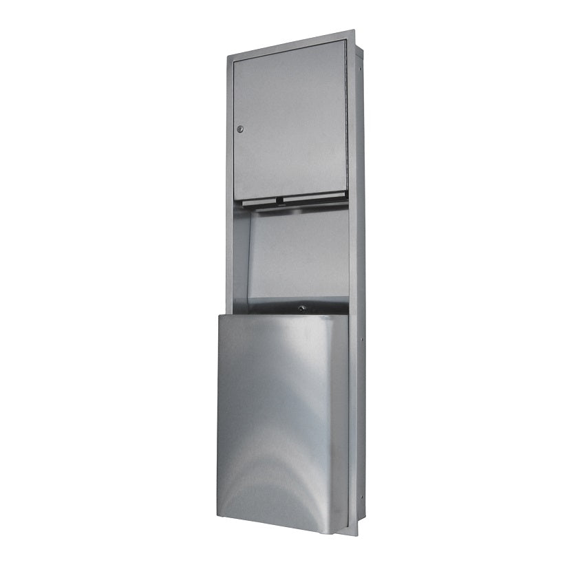 Paper Towel Dispenser & Waste Receptacle - Recessed in Satin Stainless Steel 438mmW x 1420mmH x 237mmD