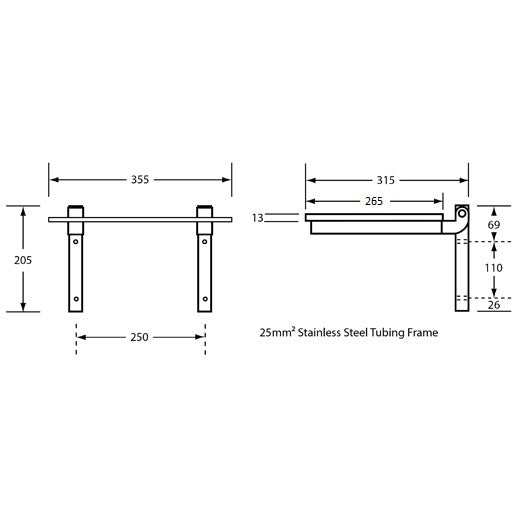 Folding Shower Seat in Compact Laminate 355mm W x 265mm D