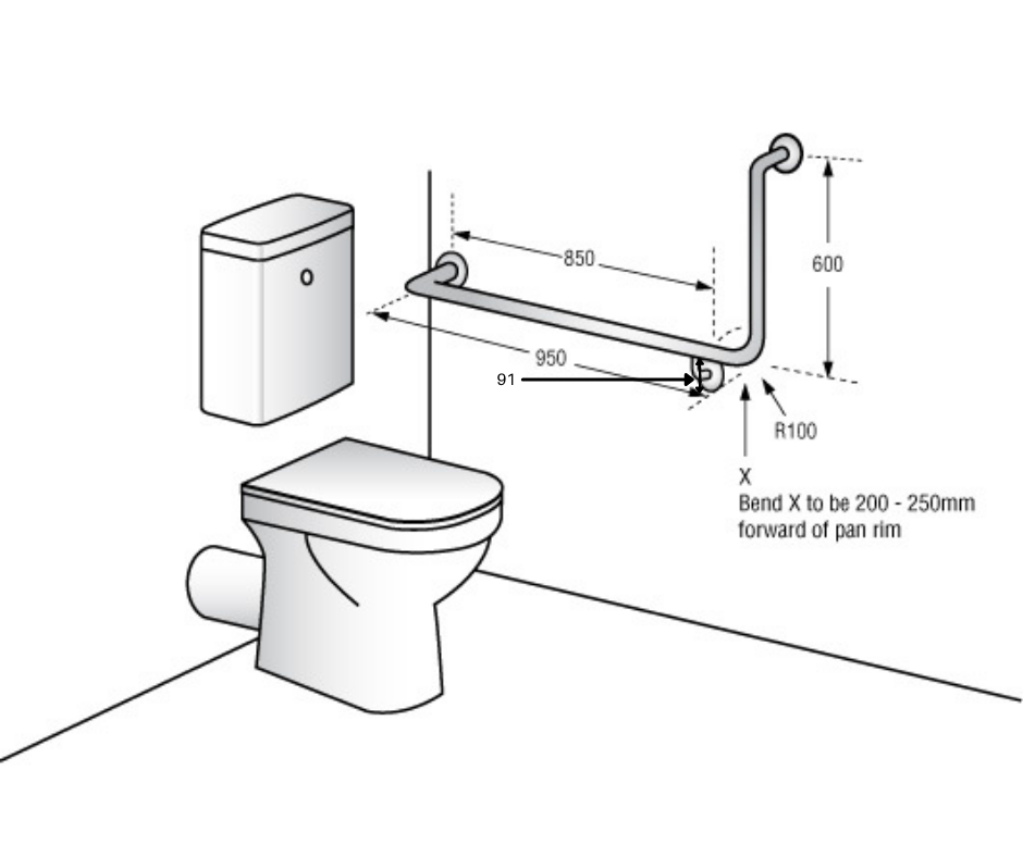 90° Flush Mount Side Wall Grab Rail LH in Antimicrobial