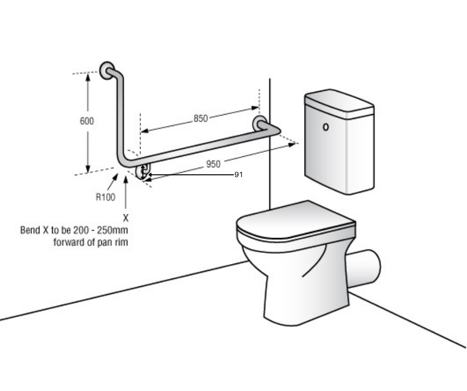 90° Flush Mount Side Wall 950x600mm RH in Designer Black