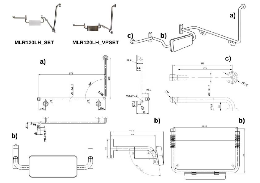 90° Grab Rail & Vandal Proof Backrest Set LH