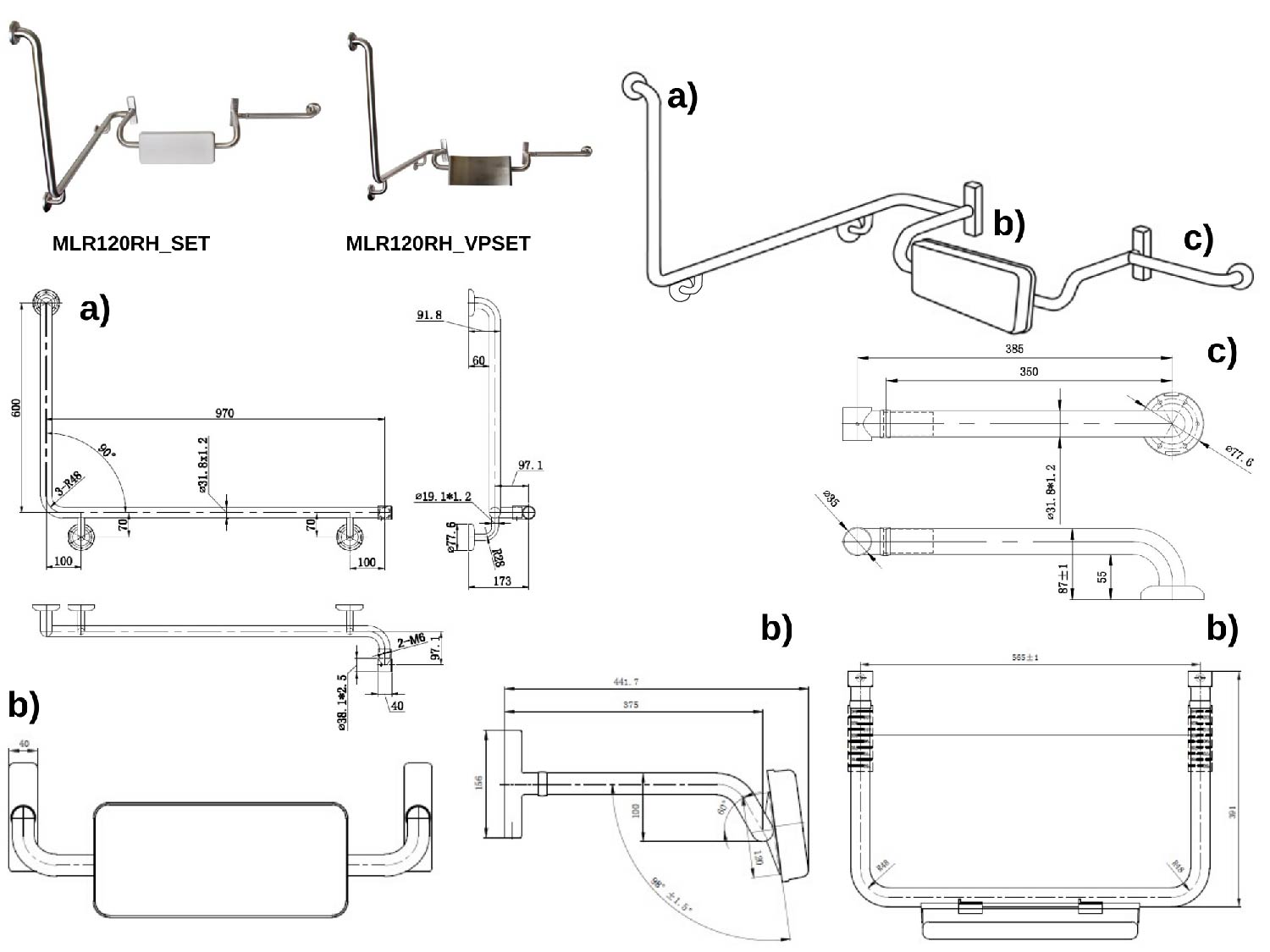 90° Grab Rail & Backrest RH Set