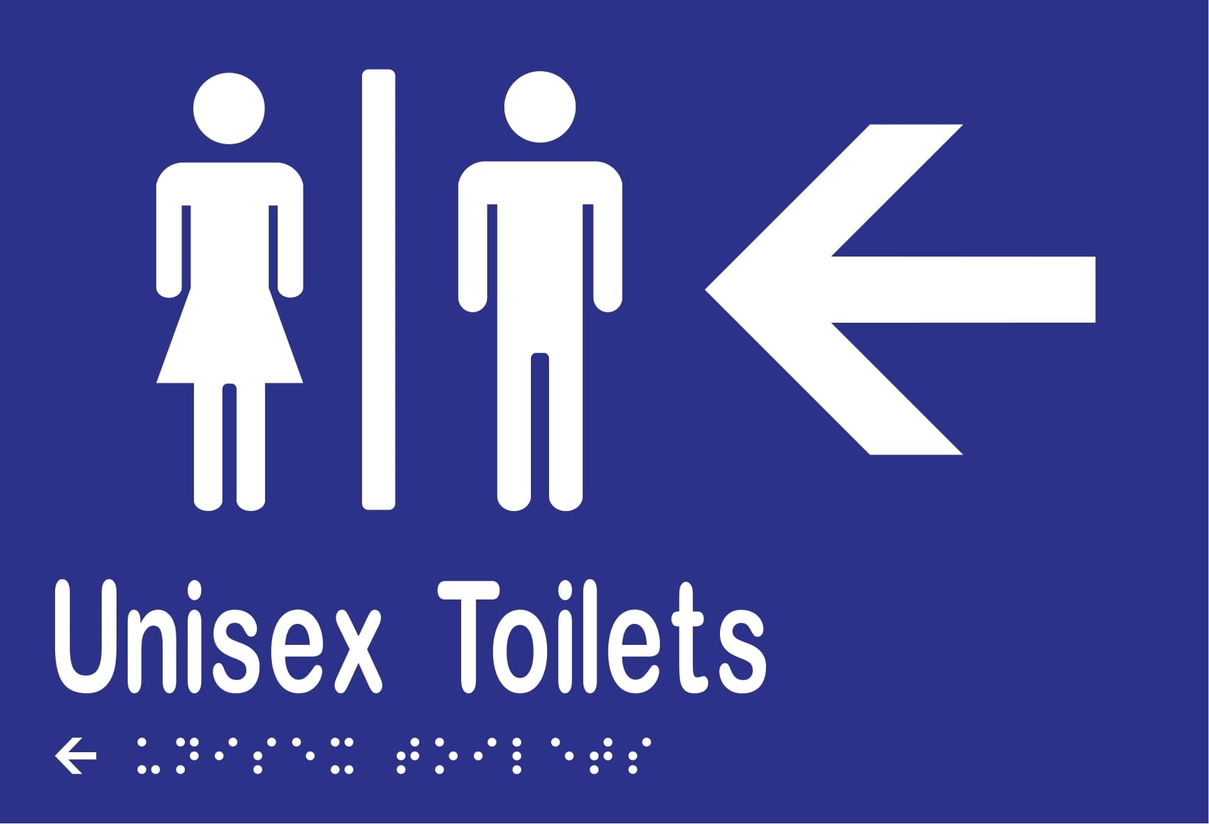 Unisex Toilets Divided & Left Arrow Braille 220mmW x 150mmH