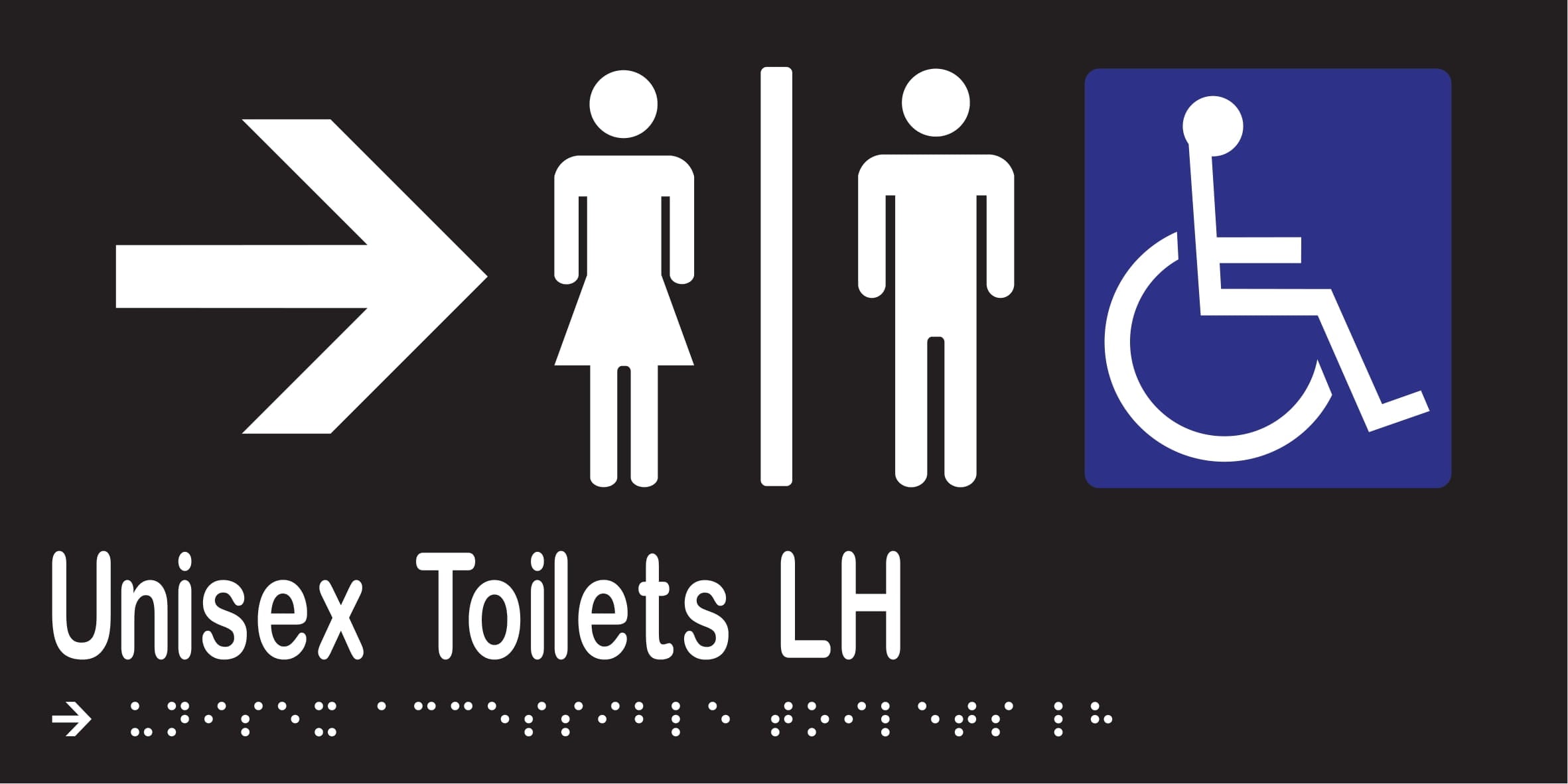 Unisex Accessible Toilets Divided LH & Right Arrow Braille