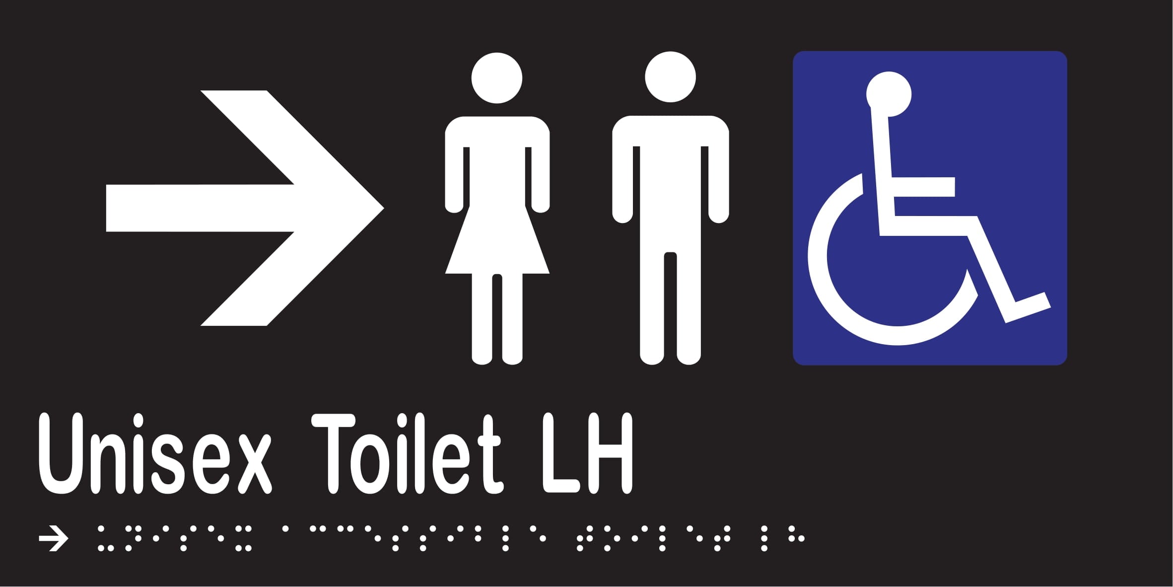 Unisex Accessible Toilet LH & Right Arrow Braille 300mmW x 150mmH