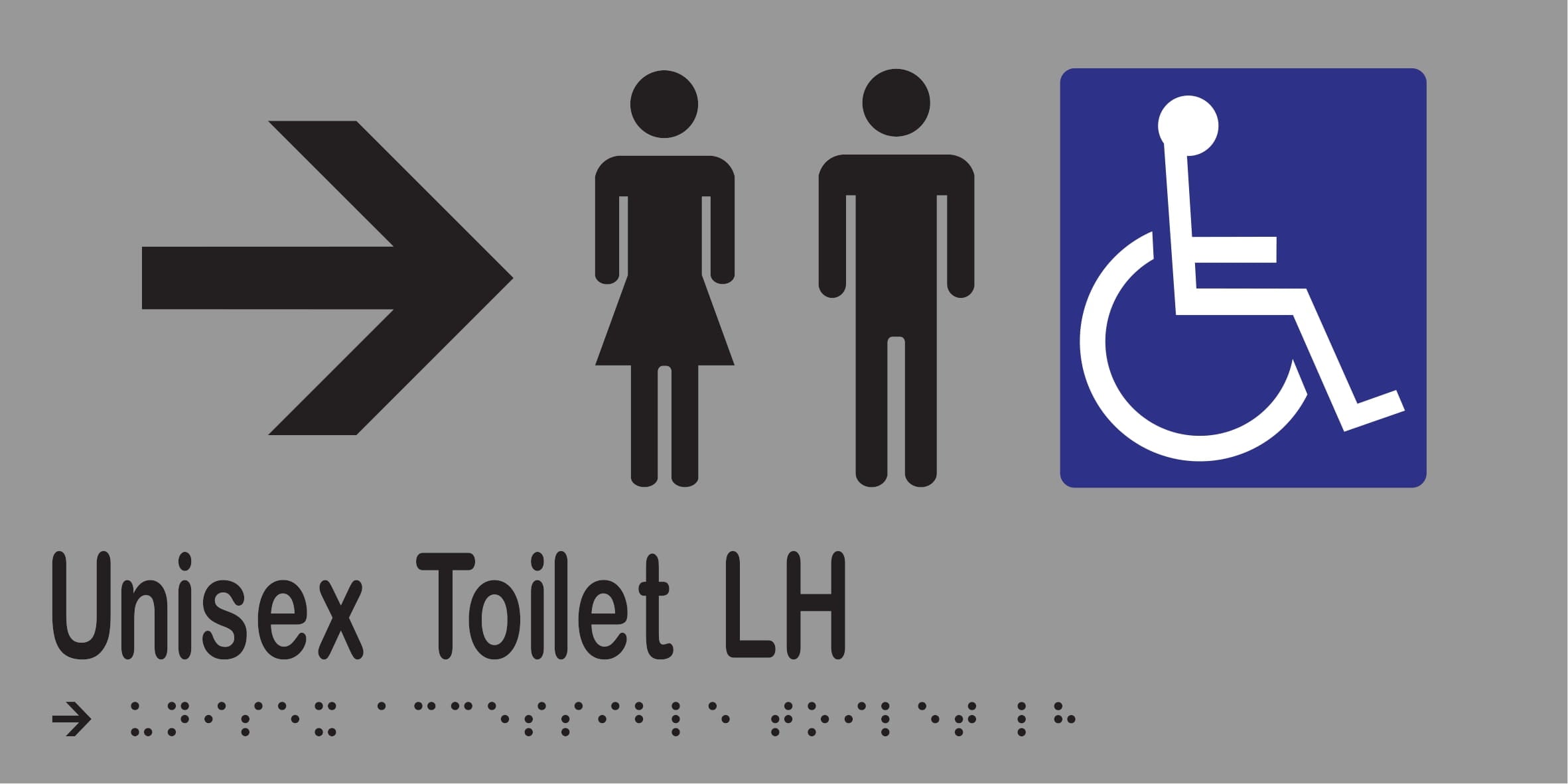 Unisex Accessible Toilet LH & Right Arrow Braille 300mmW x 150mmH