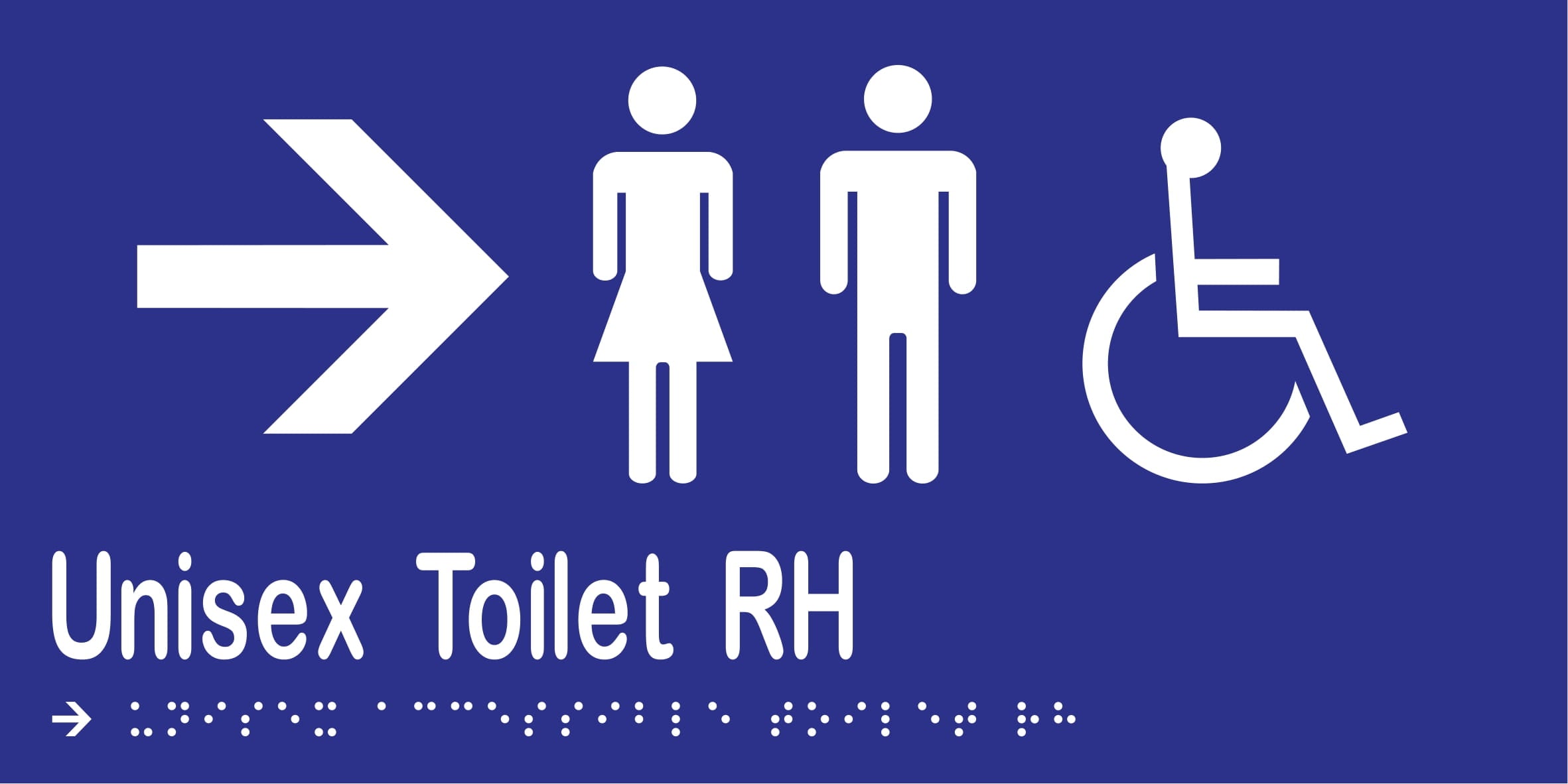 Unisex Accessible Toilet RH & Right Arrow Braille 300mmW x 150mmH
