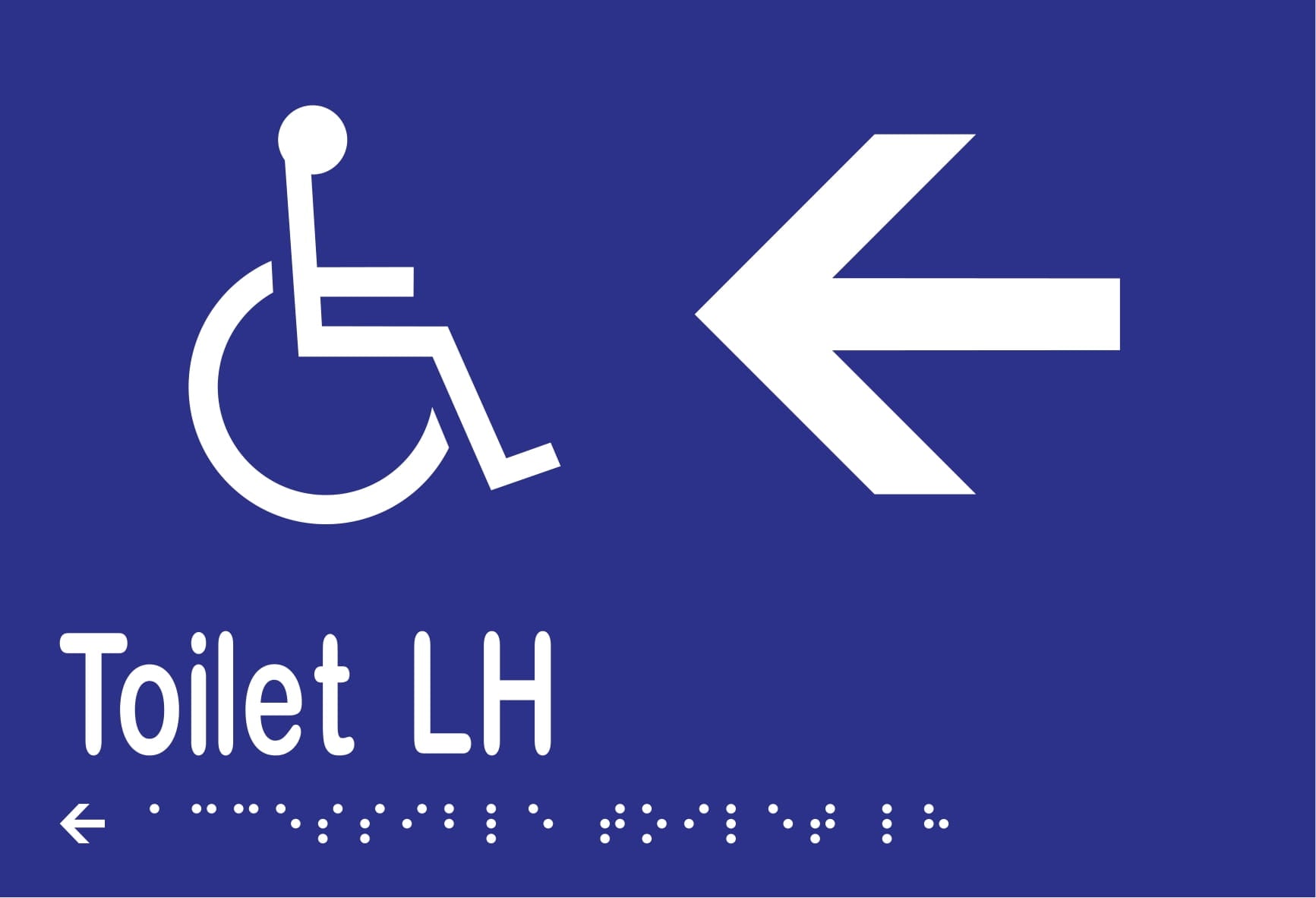 Accessible Toilet LH & Left Arrow Braille 220mmW x 150mmH