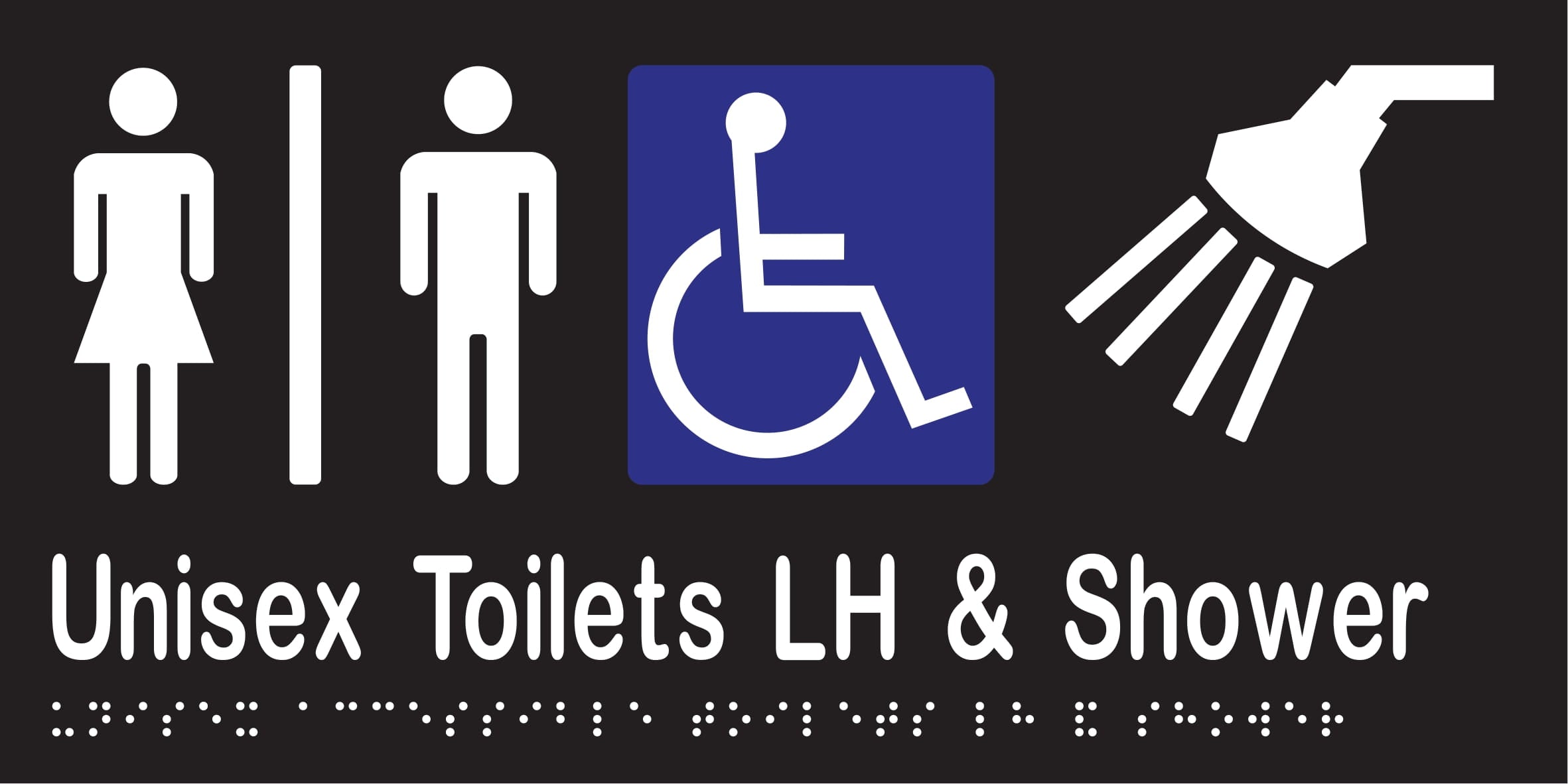 Unisex Accessible Toilet Divided LH & Shower Braille 300mmW x 150mmH