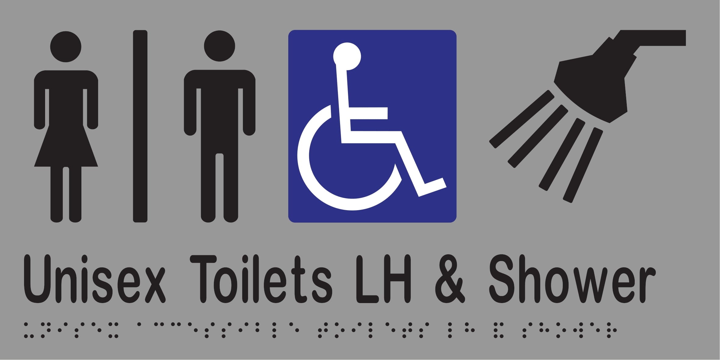 Unisex Accessible Toilet Divided LH & Shower Braille 300mmW x 150mmH