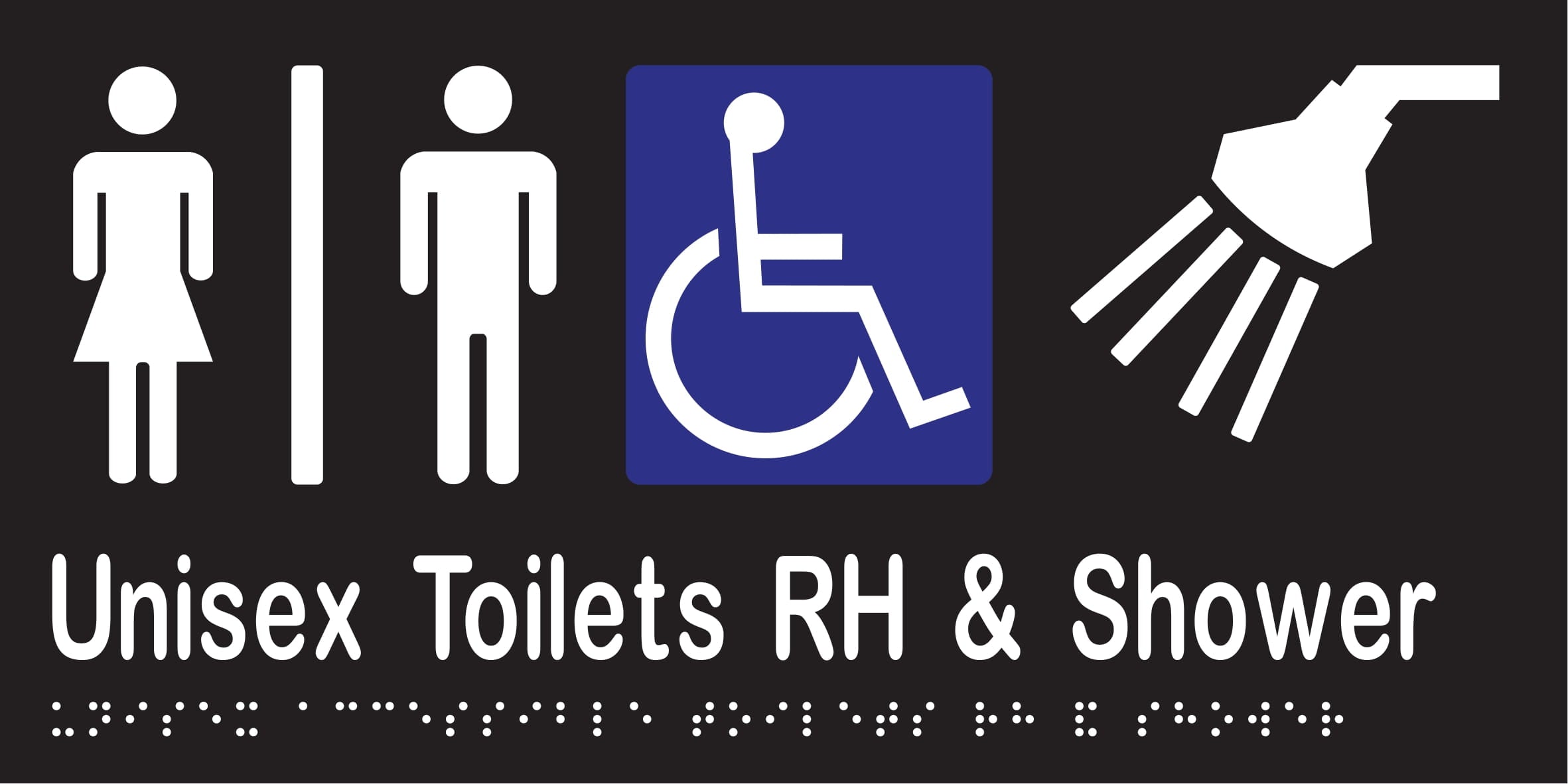 Unisex Accessible Toilet Divided RH & Shower Braille