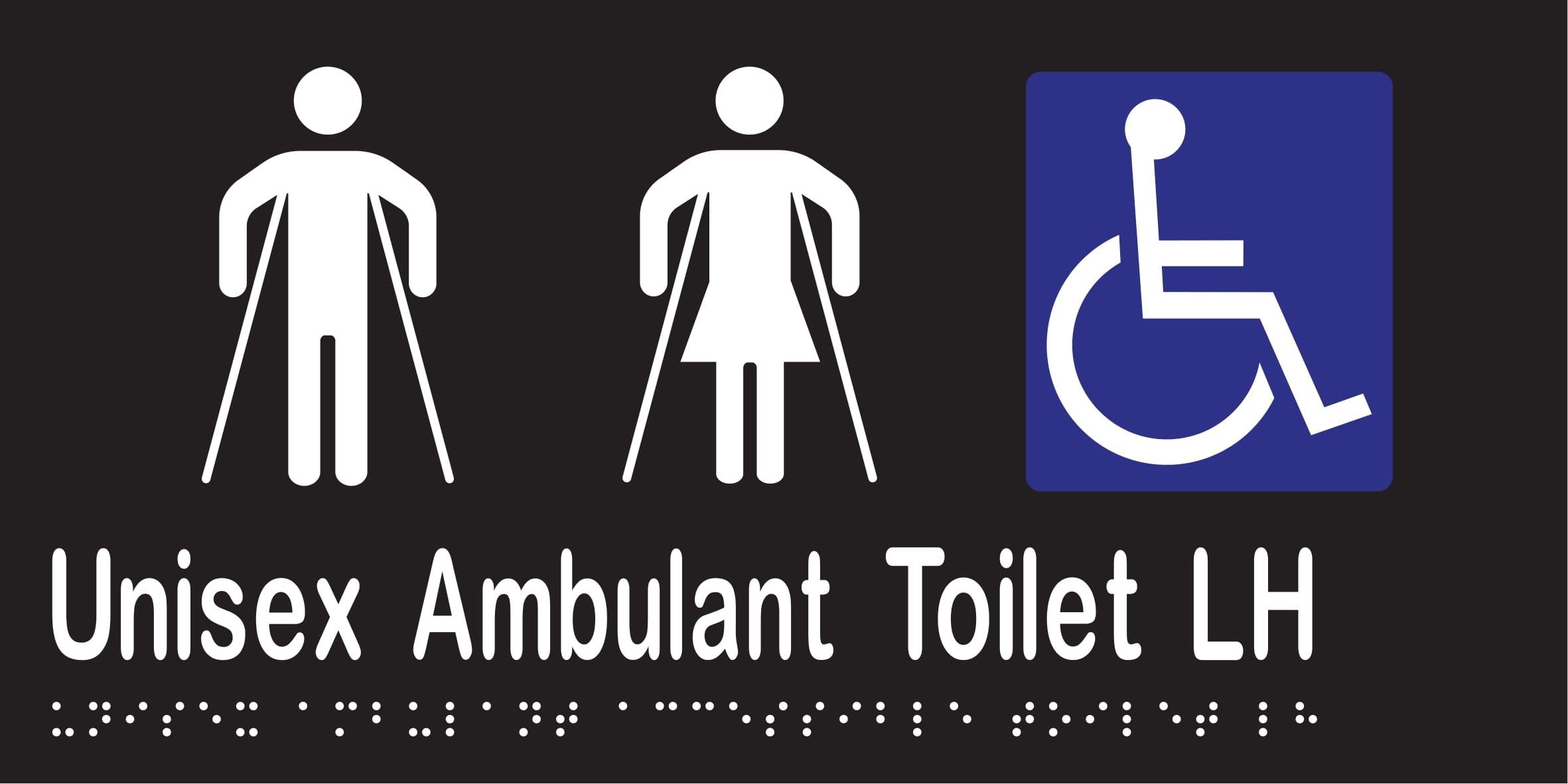 Unisex Ambulant Accessible Toilet LH Braille 300mmW x 150mmH