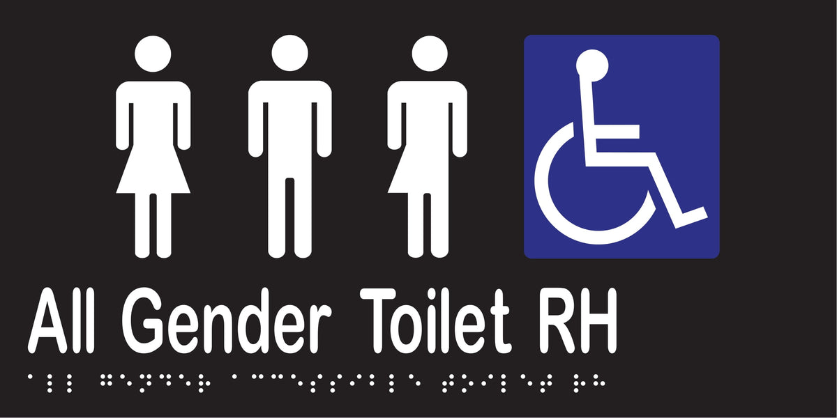 All Gender Accessible Toilet RH Braille Sign - AS1428.1, 300 x 150mm | MLS16439_BLK
