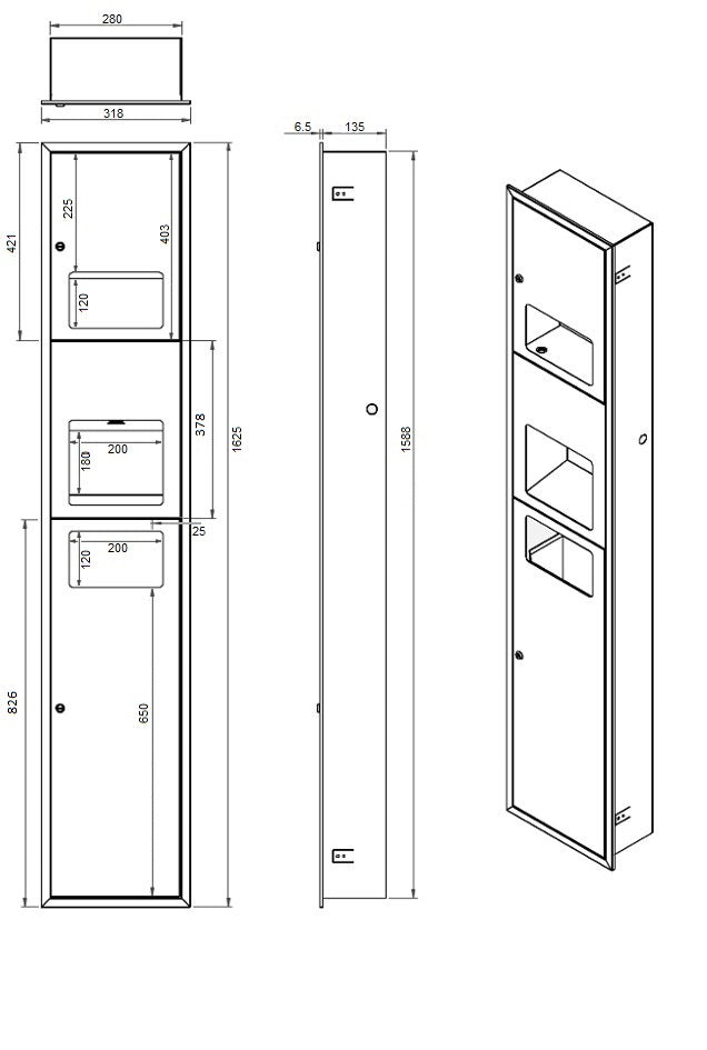Recessed Paper Towel Dispenser, Eco Hand Dryer & Waste Unit in Satin Stainless Steel