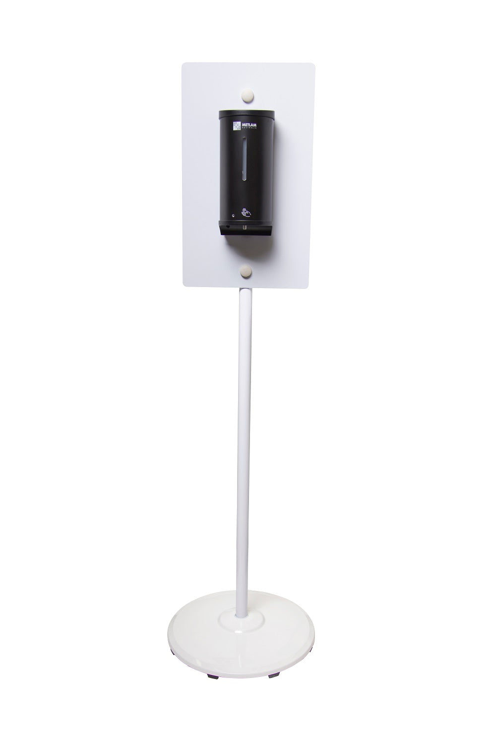 Hygiene Station - Stand in White & Sanitiser Dispenser Kit in Designer Black