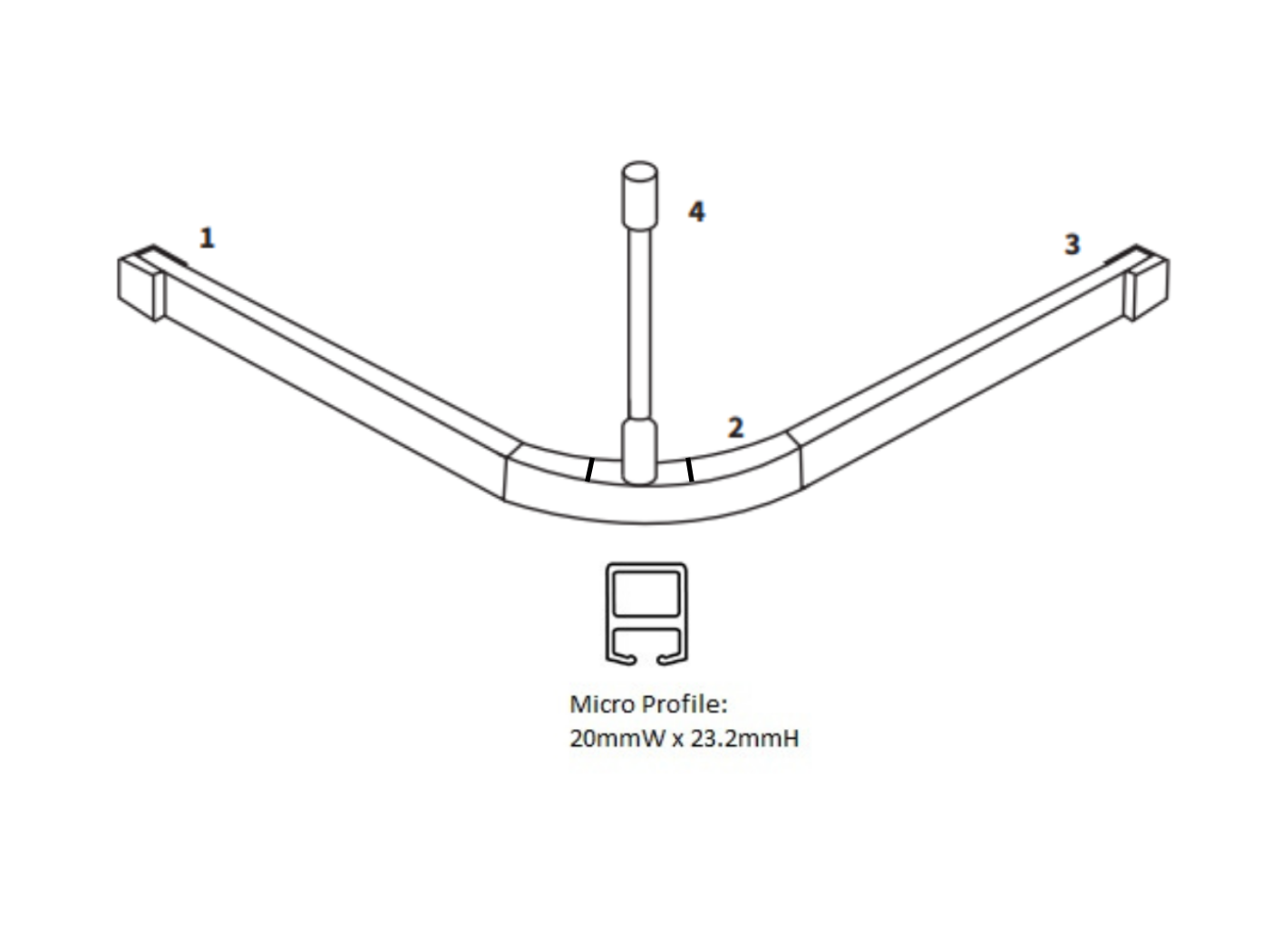 1600mm x 1600mm Modular L Bend Shower Curtain Track System